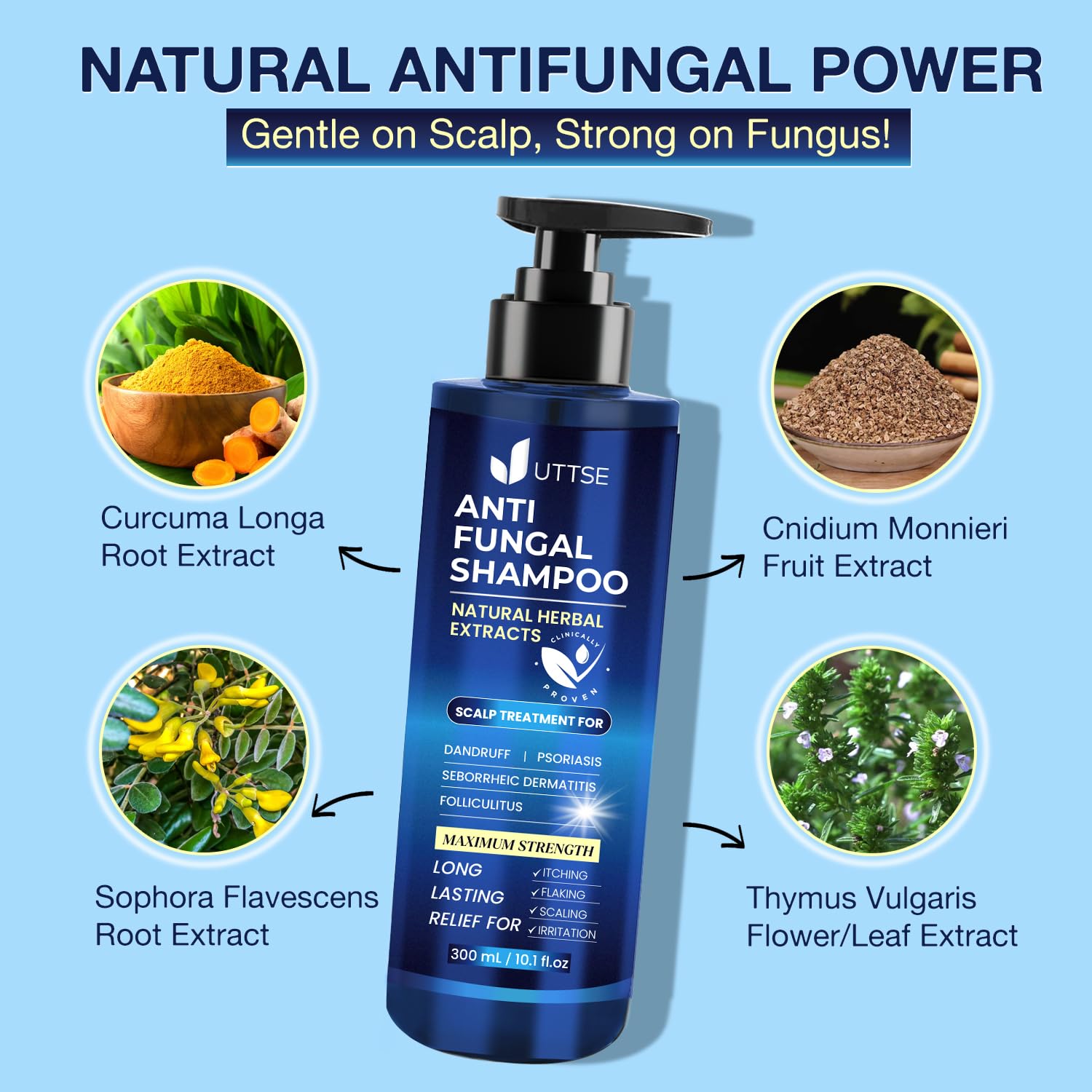 Anti-Fungal Shampoo for Scalp Psoriasis: Dandruff Shampoo for Folliculitis and Seborrheic Dermatitis - Relieves Itchy & Dry Scalp - 300 mL / 10.1 fl.oz