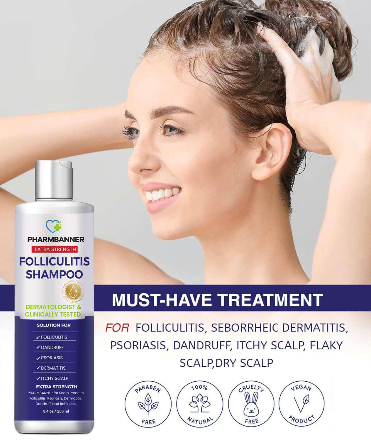 Anti-Fungal Shampoo for Folliculitis, Seborrheic Dermatitis, Scalp Psoriasis - Relieves Itchy & Dry Scalp