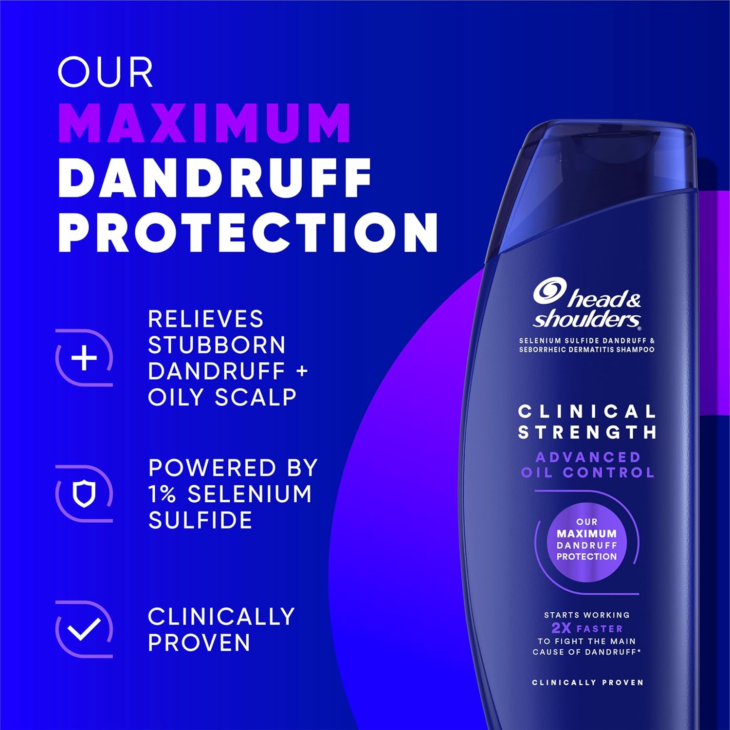 Head & Shoulders Anti-Dandruff Shampoo with 1% Selenium Sulfide, Clinical Strength Advanced Oil Control Twin Pack, Seborrheic Dermatitis Relief, Oily Scalp, 13.5 fl oz Each