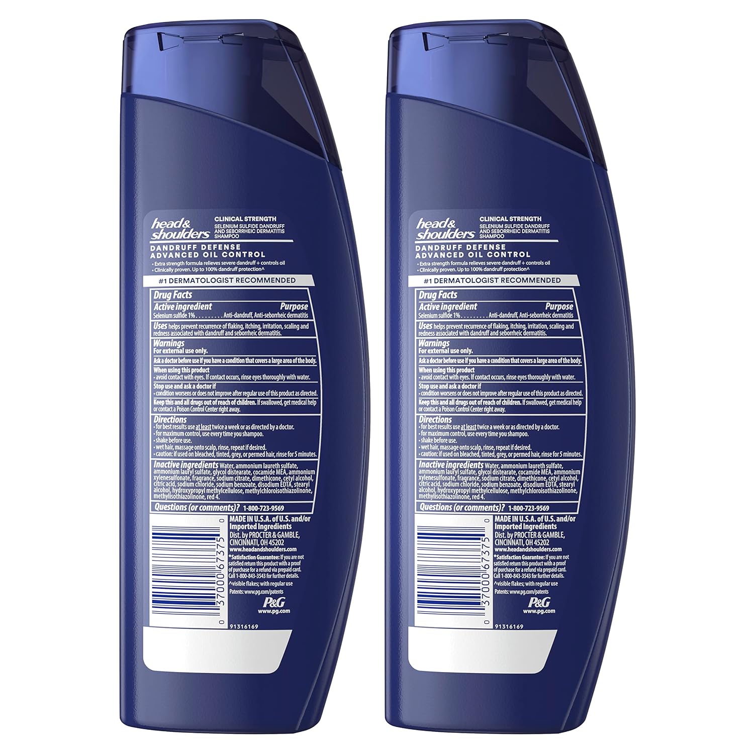 Head & Shoulders Anti-Dandruff Shampoo with 1% Selenium Sulfide, Clinical Strength Advanced Oil Control Twin Pack, Seborrheic Dermatitis Relief, Oily Scalp, 13.5 fl oz Each