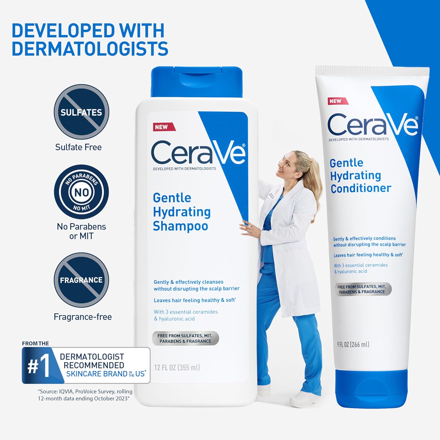 CeraVe Gentle Hydrating Conditioner, Hair Conditioner With Ceramides, Niacinamide & Hyaluronic Acid, Sulfate Free & Color Safe, Moisturizing Conditioner For All Hair & Scalp Types