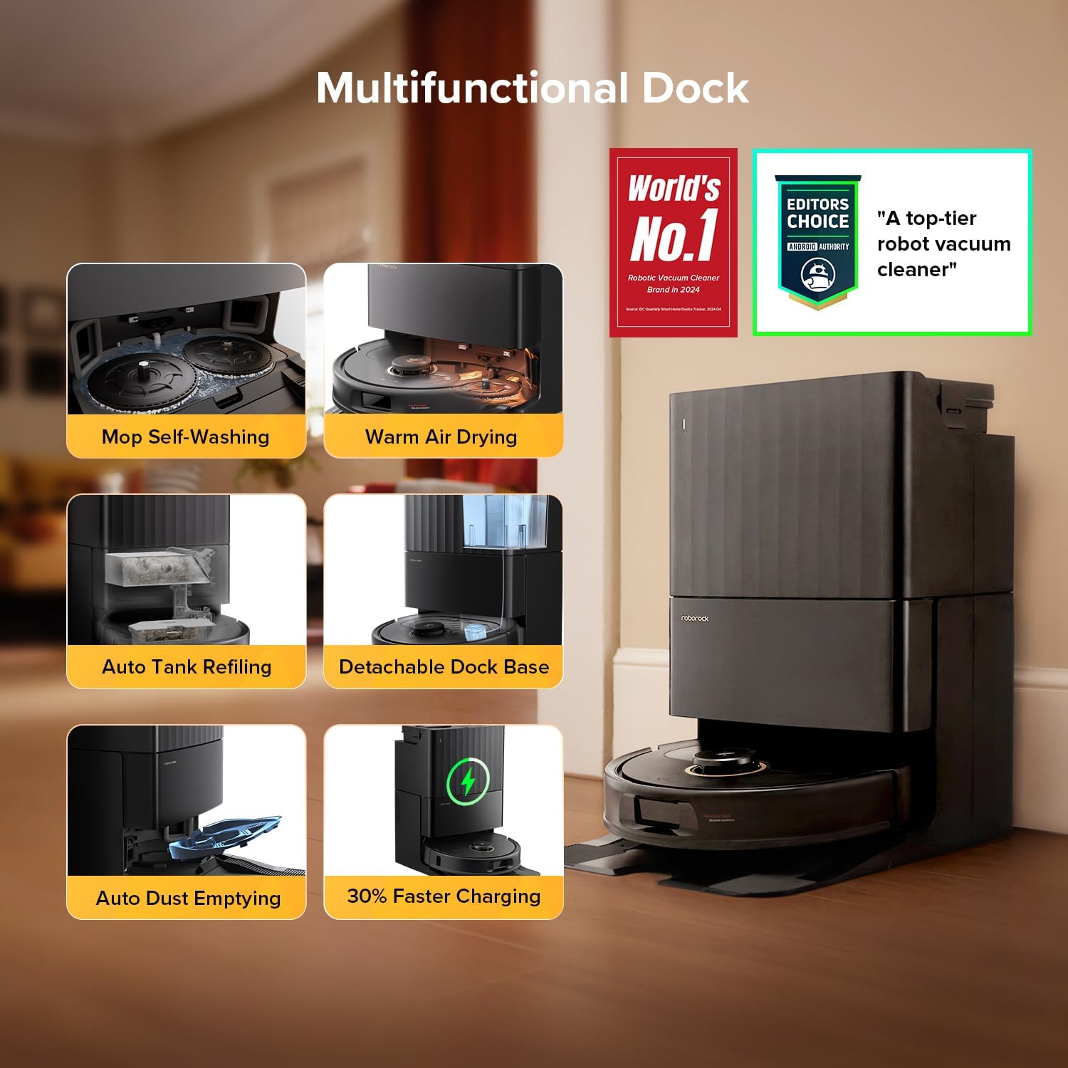 roborock Qrevo S5V Robot Vacuum and Mop, FlexiArm Edge Mopping, 12,000Pa Suction, Dual Zero-Tangle System, Smart Obstacle Avoidance, 10mm Mop Lifting, Auto Mop Washing&Drying, Self-Emptying&Refilling