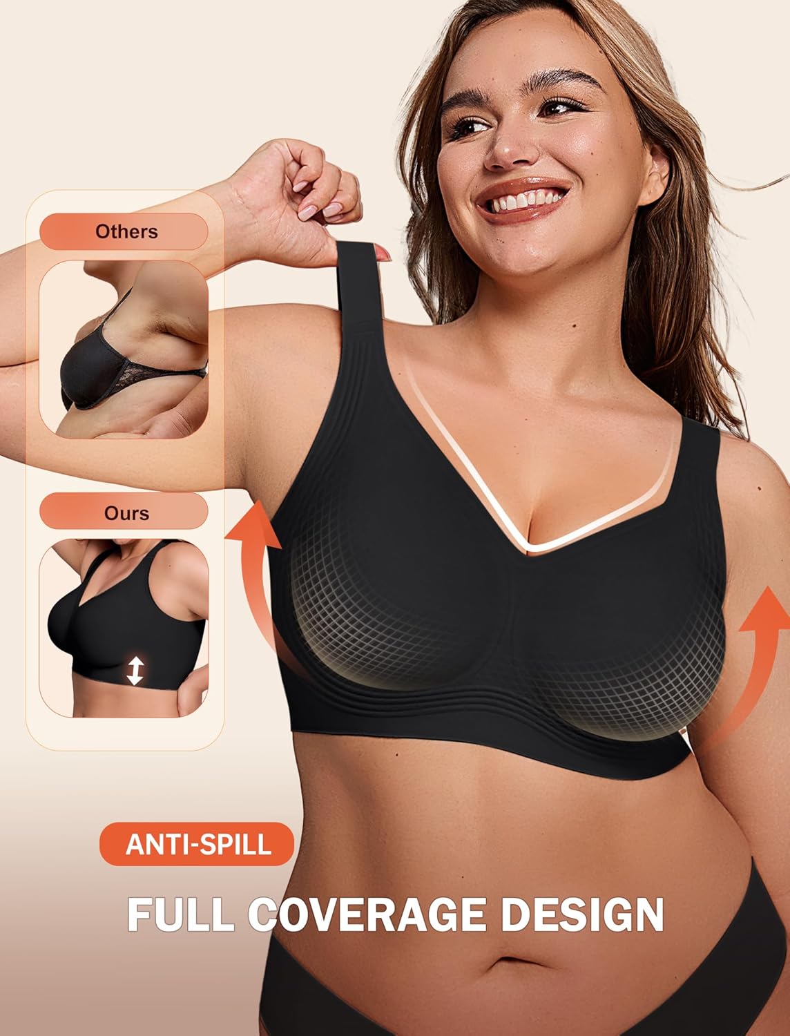 Bras for Women Supportive Wireless Push Up Bra Full Coverage No Underwire Seamless Plus Size for Older Women