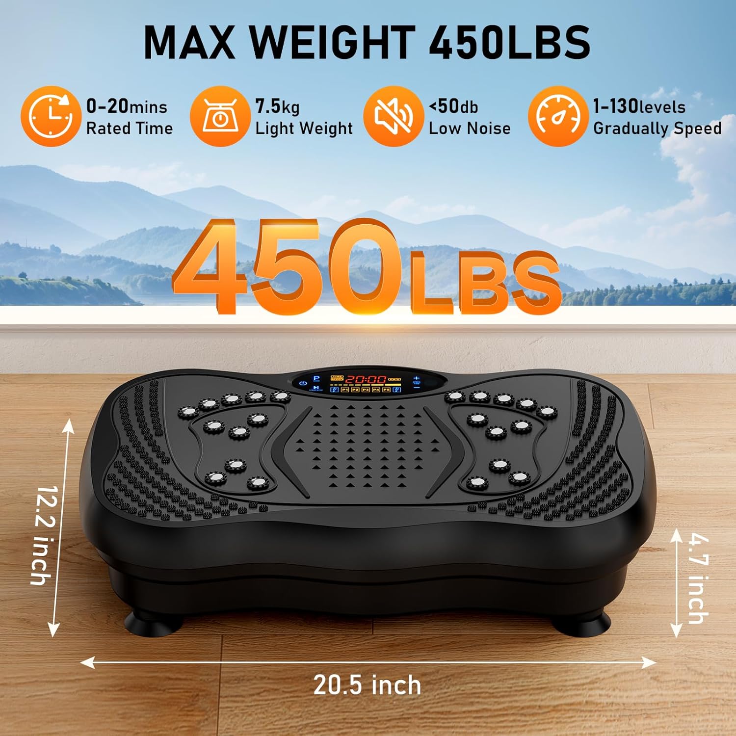 Vibration Plate Exercise Machine, 130 Levels Full Body Workout Vibrating Plate for Lymphatic Drainage Weight Loss, 450 Lbs Capacity Shake Platform with Resistance Bands Bluetooth for Women Men