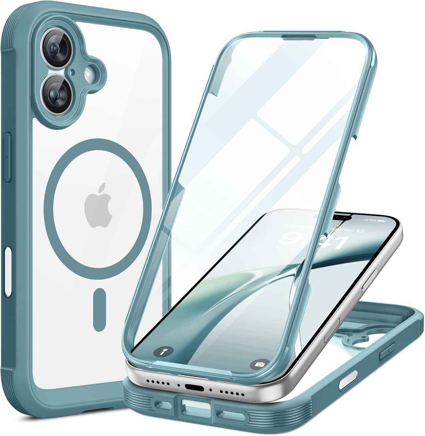 Miracase Magnetic for iPhone 15 Pro Max Case 6.7'' [Compatible with Magsafe] Full-Body Drop Proof Bumper Phone Case for iPhone 15 Pro Max with Built-in 9H Tempered Glass Screen Protector,Blue