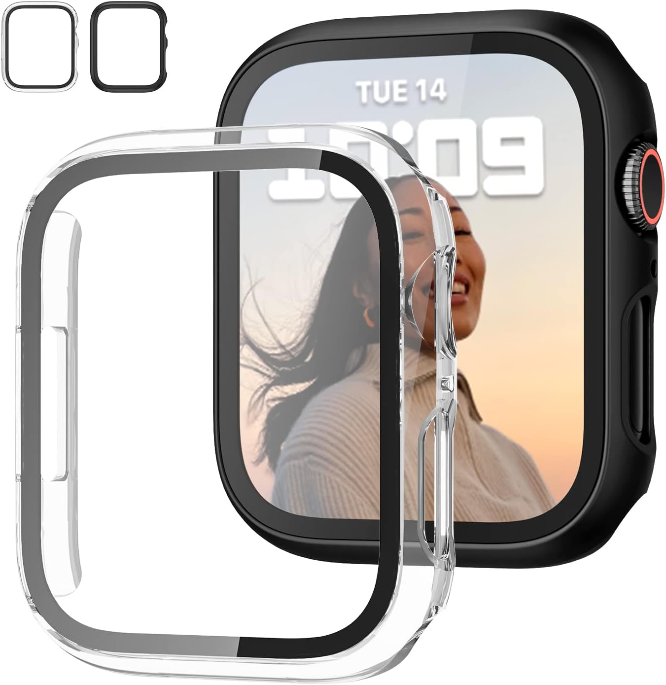 2 Pack Case with Tempered Glass Screen Protector for Apple Watch SE3(2025) SE2 Series 6/5/4/SE 40mm,JZK Slim Guard Bumper Full Coverage Hard PC Protective Cover Ultra-Thin Cover for iWatch 40mm,Clear