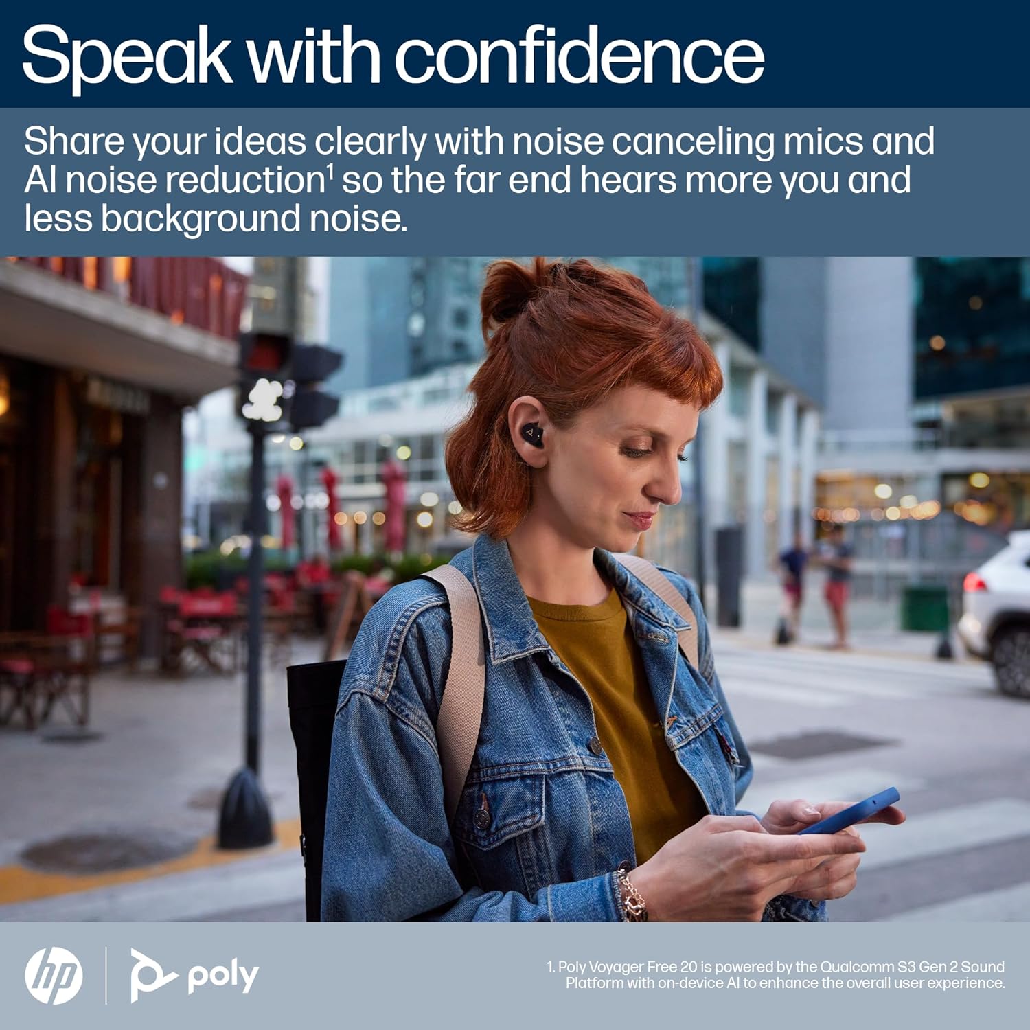 Poly – Voyager Free 20 – True Wireless Earbuds in Black - Adaptive ANC, AI Enhanced Audio and Personalized Comfort - Works with PC/Mobile