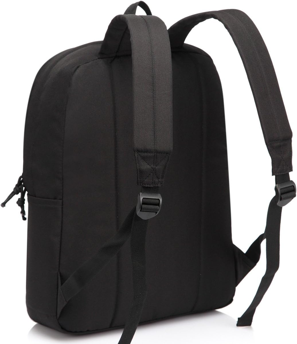 VASCHY Lightweight Backpack for School, Classic Basic Water Resistant Casual Daypack for Travel with Bottle Side Pockets (Black)