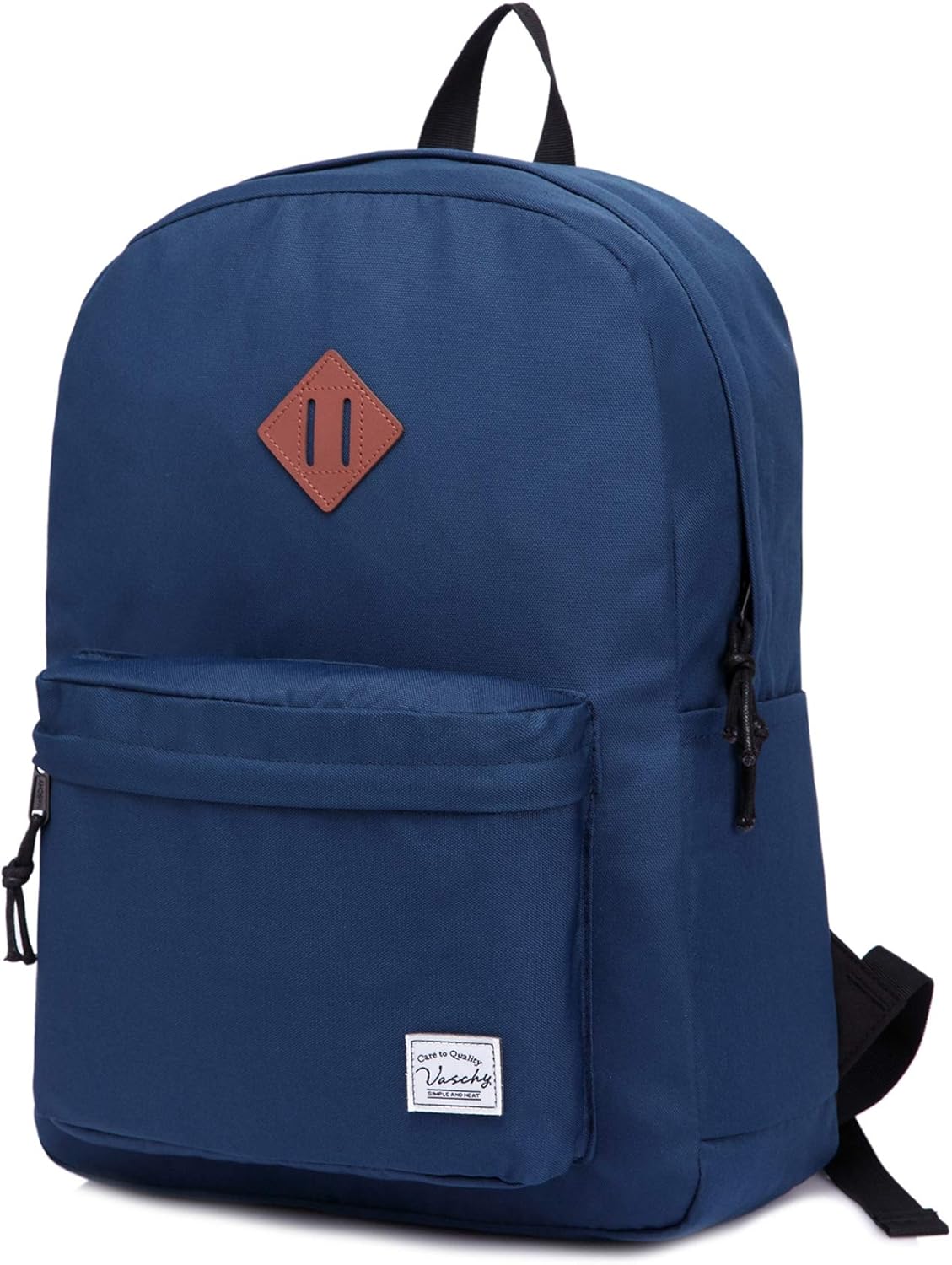 VASCHY Lightweight Backpack for School, Classic Basic Water Resistant Casual Daypack for Travel with Bottle Side Pockets (Black)