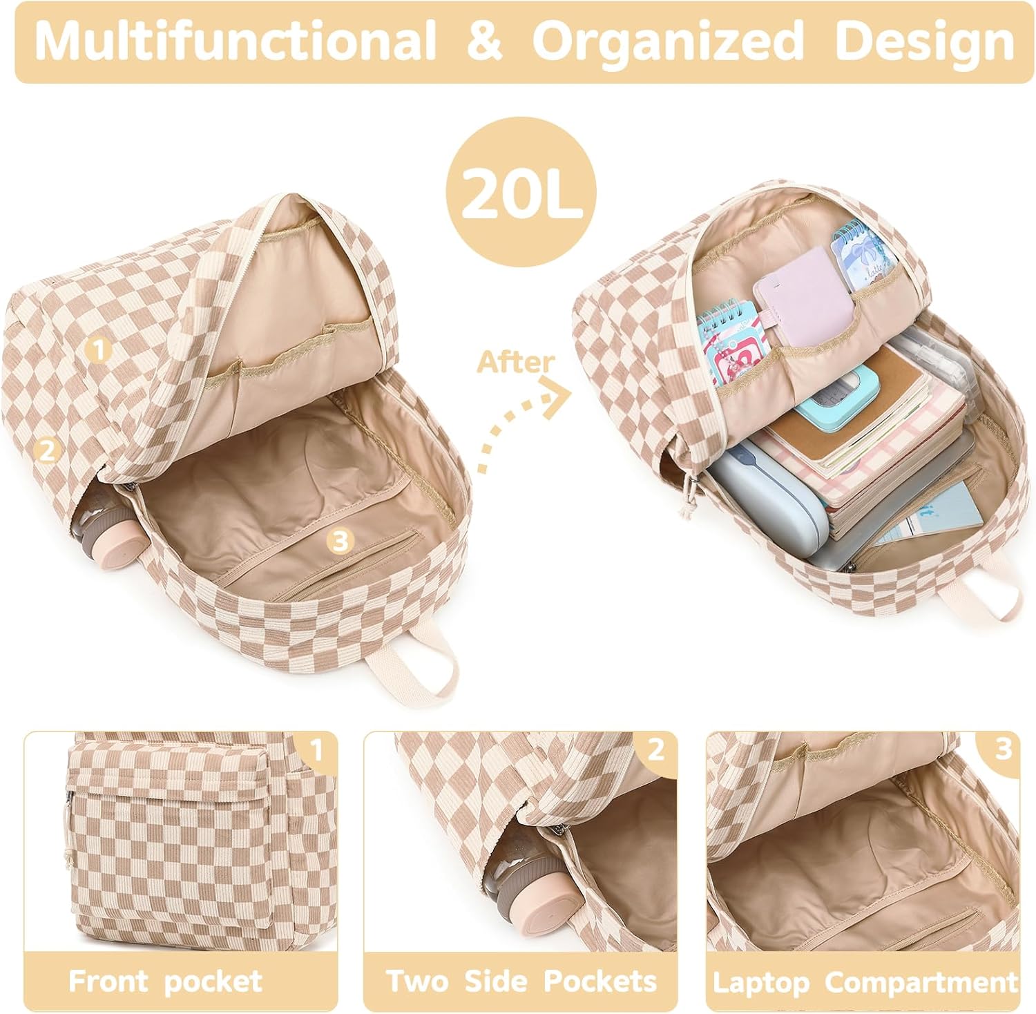 Bluboon School Backpack for Teen Girls Bookbags Elementary High School Corduroy Laptop Bags Women Travel Daypacks