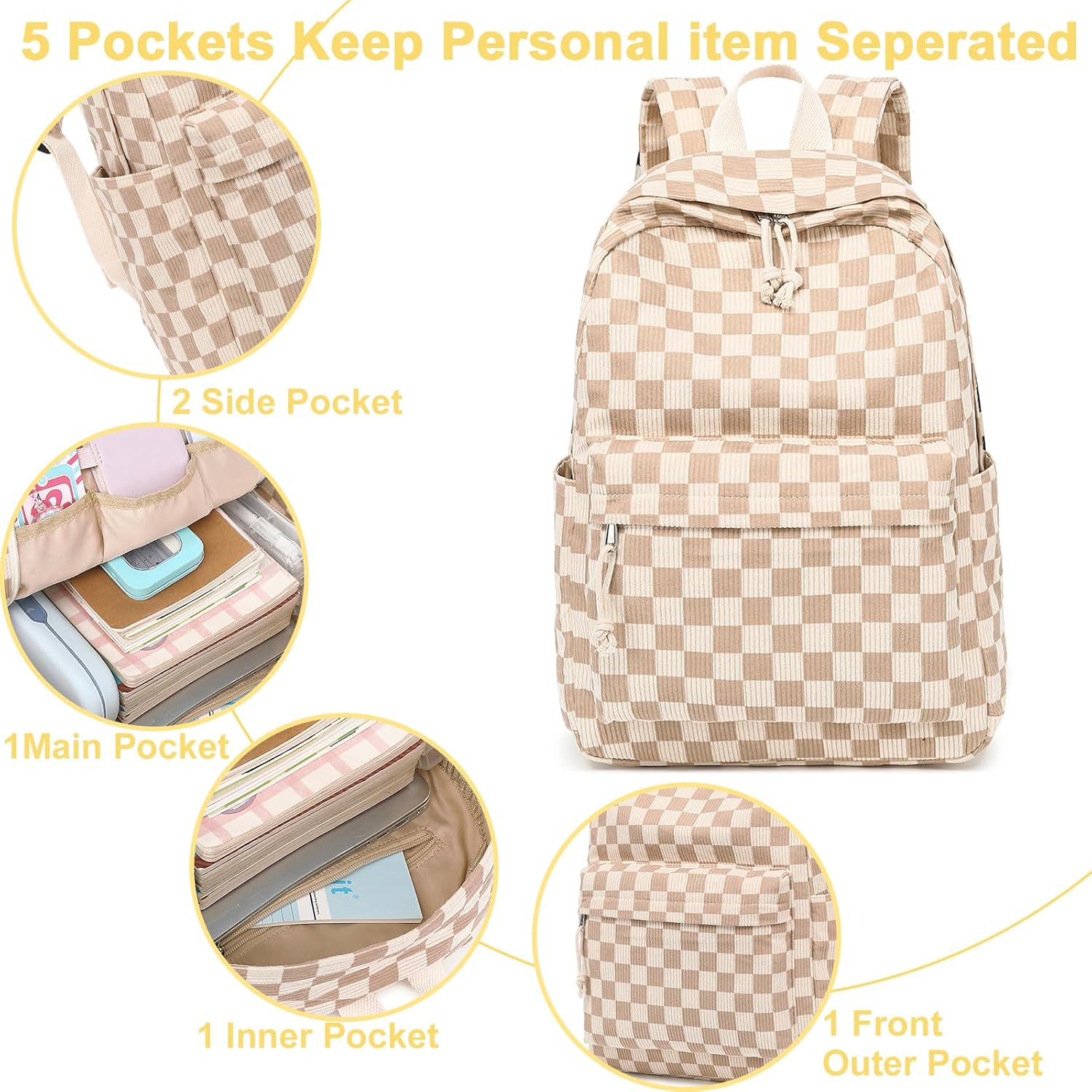 Bluboon School Backpack for Teen Girls Bookbags Elementary High School Corduroy Laptop Bags Women Travel Daypacks