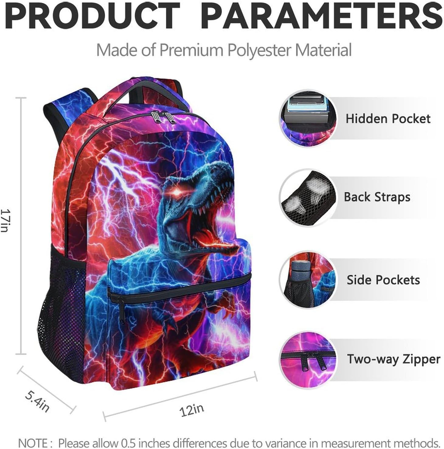 Backpack for Boys - 17 Inch Dinosaur Backpacks for Kids 3-5 - Cool Large Capacity Toddler Bookbag for Elementary, Kindergarten